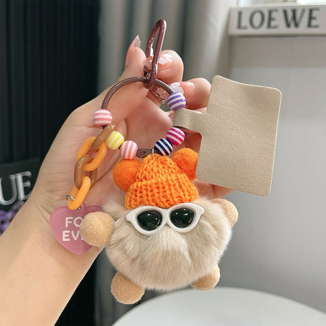 Eoozwa Plush Animal Keychain Soft Stuffed Toy for Bag Charm Daily Use Safe Materials Cute Design