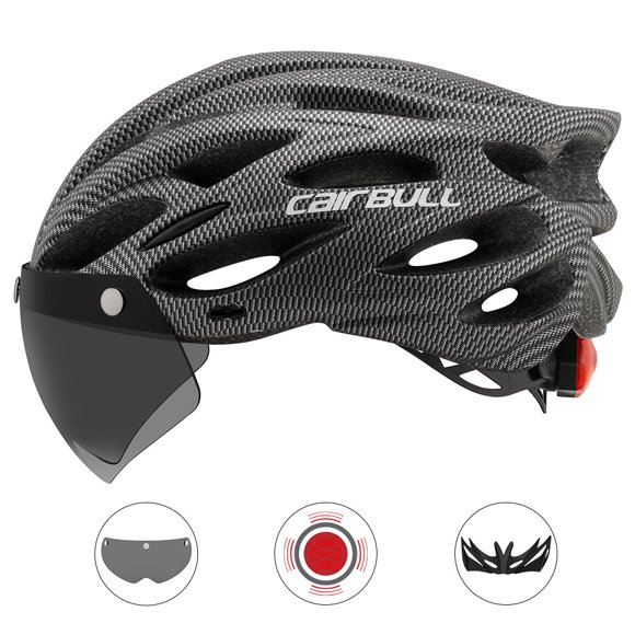 CAIRBULL Cairbull Multi-Sport Cycling Helmet with Integrated Rear Light, Detachable Visor, and Interchangeable Shield for Enhanced Safety and Visibility