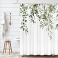 thumbnail image 4 of Olive Green Eucalyptus Shower Curtain Sets, Watercolor Leaves on The Top Plant with Floral Bathroom Decoration 72x84 Inch with Hooks, 4 of 6