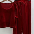 thumbnail image 4 of tarylea Velour Pajamas for Women Short Sleeve Crew Neck Tops Elastic Waist Pants Solid Color Suits Casual Loose Comfy Loungewear, 4 of 4