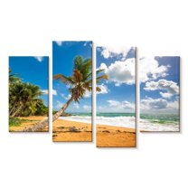 Elephant Stock Flamenco Beach Wall Art - Horizontal Multi Panel Canvas - Living Room Wall Decor - Beach Multi Panel - Green And Blue Decor - 24" x 14"