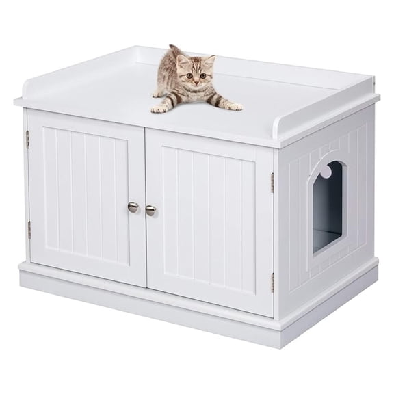 Cat Litter Box Enclosure Furniture, Indoor Cat Toilet House with Vent Holes - White