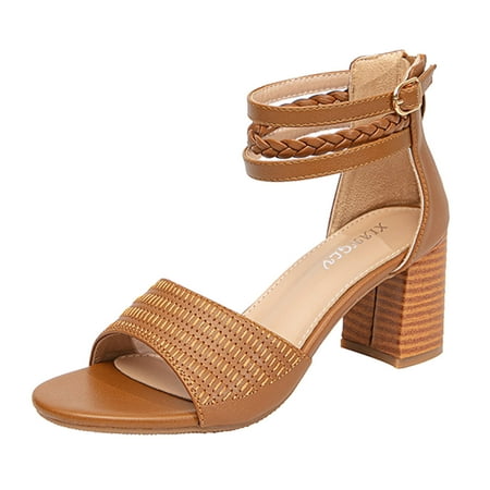 

Women Sandals Summer New Pattern Fashion Solid Color Versatile Casual Thick Heel Square Heel Comfortable Non Slip Buckle Strap Shoes