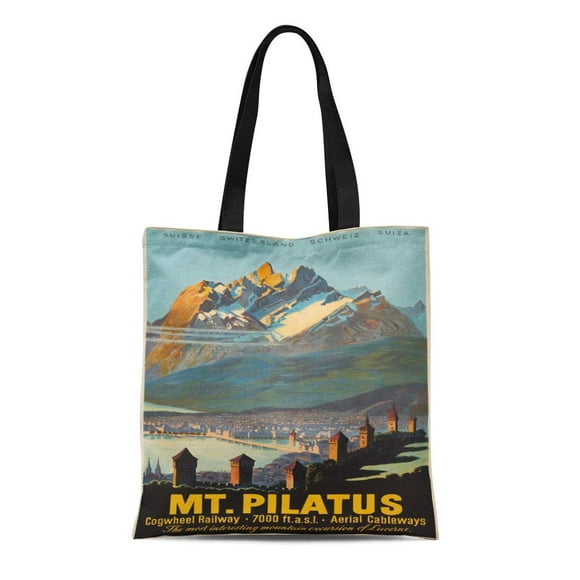 HATIART Canvas Tote Bag Suisse Pilatus Switzerland Travel Schweiz Ski Resort Tourism Lucerne Reusable Handbag Shoulder Grocery Shopping Bags