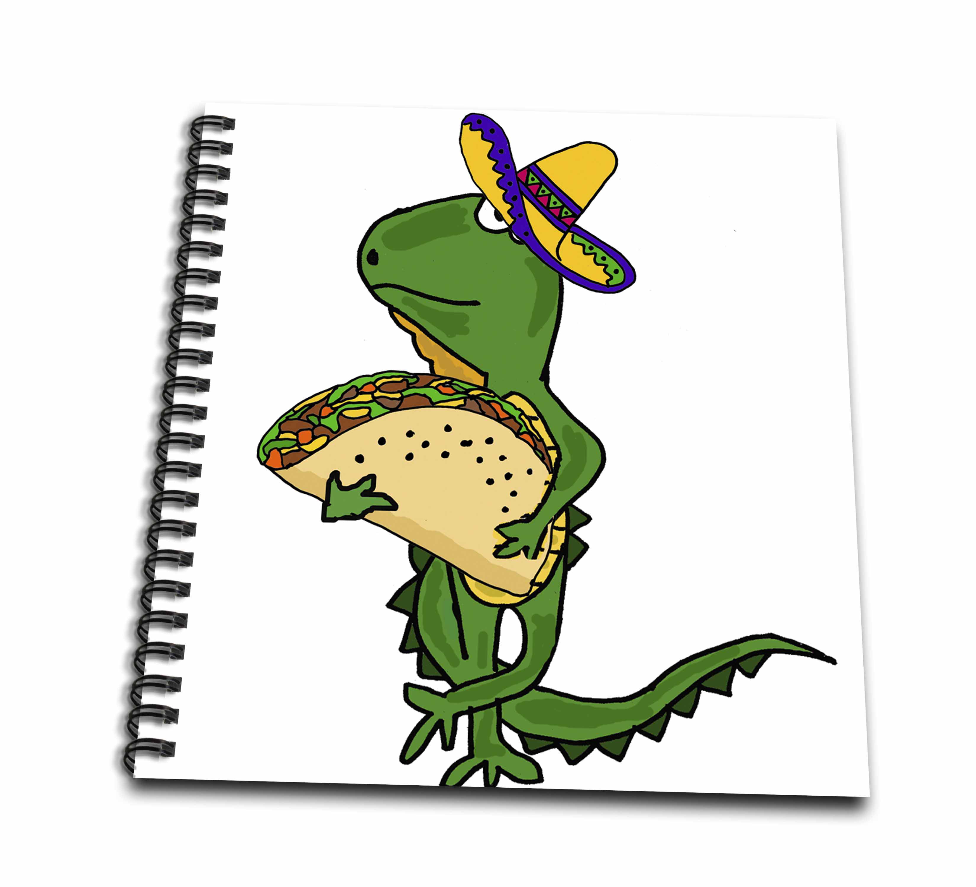 3dRose Funny Cute Iguana wearing Sombrero and Eating Taco Cartoon - Mini  Notepad, 4 by 4-inch 