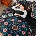 thumbnail image 5 of Homewish Chic Butterfly Floral Queen Bedding for Girls, Bohemian Moon Phase Stars Bedding Comforter Set Queen, Black Reversible 7-Piece, 5 of 7