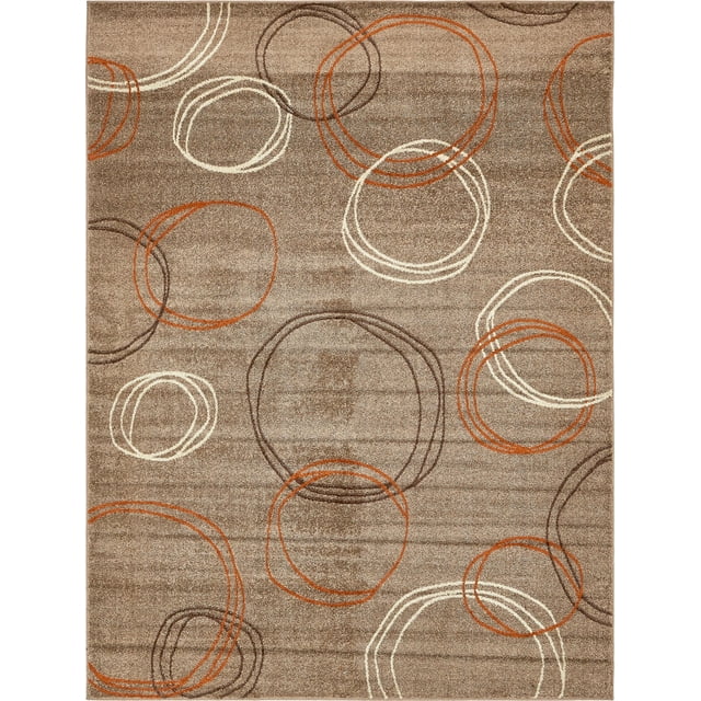 Unique Loom Autumn Collection Circles Casual Warm Toned Area Rug, 9 x 12 Feet, Light Brown/Terracotta