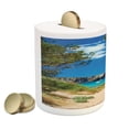 thumbnail image 2 of Beach Piggy Bank, View on Cala Algaiarens from Sand Pathway Cliff in Water Menorca Island Europe Theme, Ceramic Coin Bank Money Box for Cash Saving, 3.6" X 3.2", Multicolor, by Ambesonne, 2 of 4
