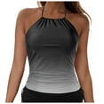 thumbnail image 3 of idosla Women Tankini Top Only High Neck Bathing Suit Top Tummy Control Ruched Swimsuit Without Bottom (Black, L), 3 of 7