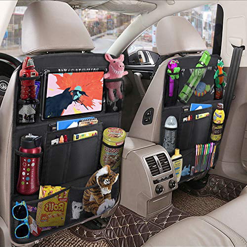 Car Backseat Organizers Kick Mats Seat Organizer for Kids 6 Mesh Storage Pockets for Toddlers Travel Vehicle Interior Accessories B/Black 2 Pack 2 Touch Screen Holder for Phone & Tablet 