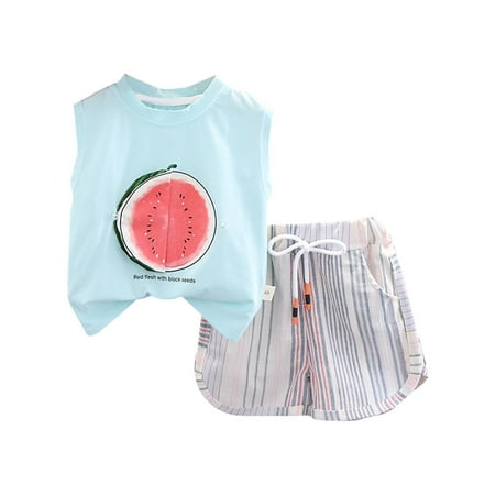 

Toddler Boys Outfits Summer New Sleeveless Watermelon Print T Shirt + Tie Shorts Fashion Sets Clothes for Boys Size 3-4T