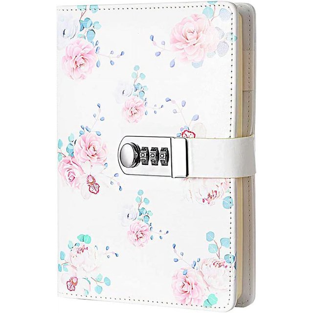 Cuaderno secreto para niña de 215x150 mm, diario de flores con código, cuaderno de cuero de PU para oficina, papelería para estudiantes, regalo de cumpleaños