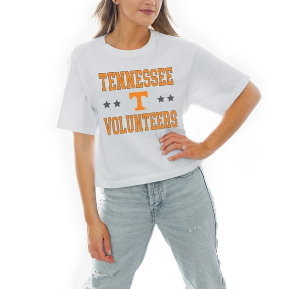 Women's Gameday Couture White Tennessee Volunteers Stars Boxy Fit Cropped T-Shirt