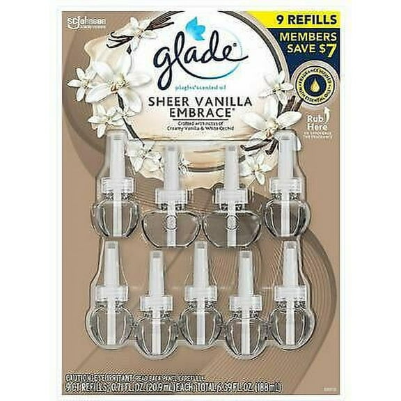 Glade PlugIns Scented Oil Warmers Sheer Vanilla Embrace Essential Oil 9 Refills