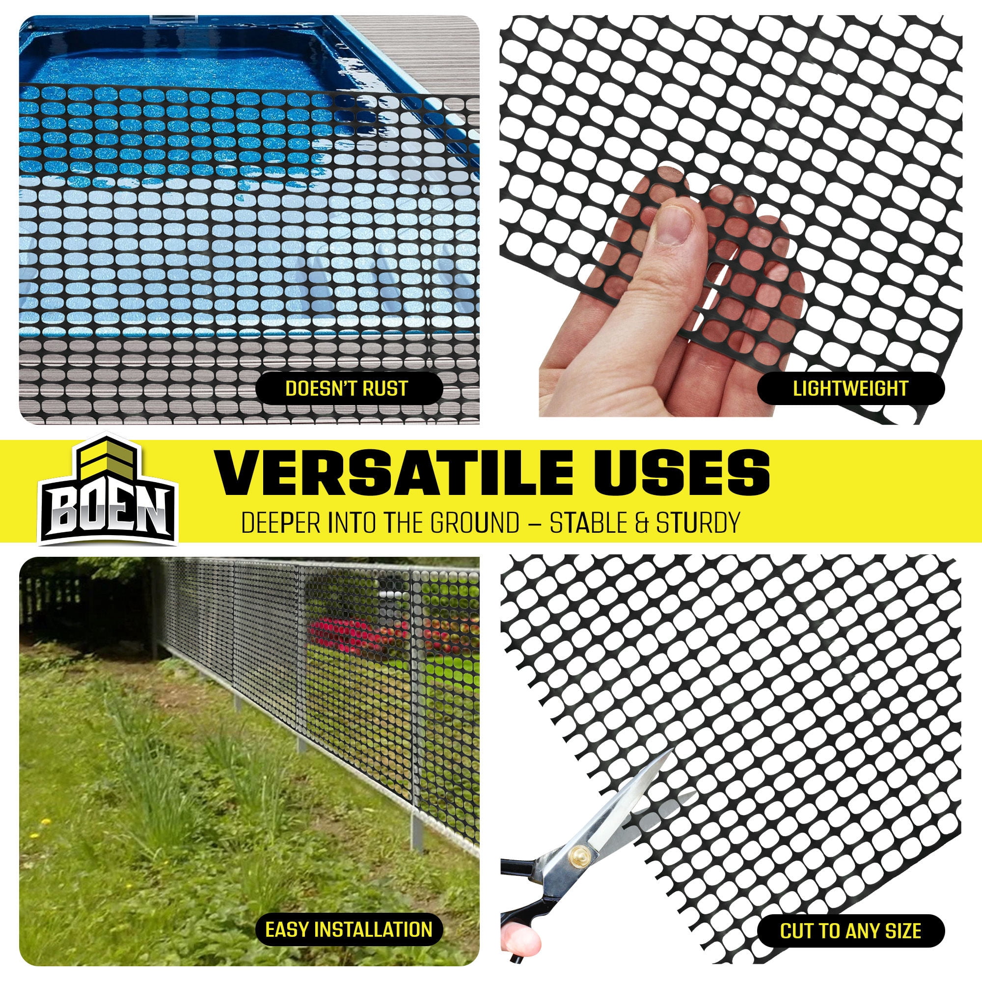 BOEN 4' x 50' Heavy-Duty Black Plastic Mesh Snow Fence for Garden, Deer and Pets