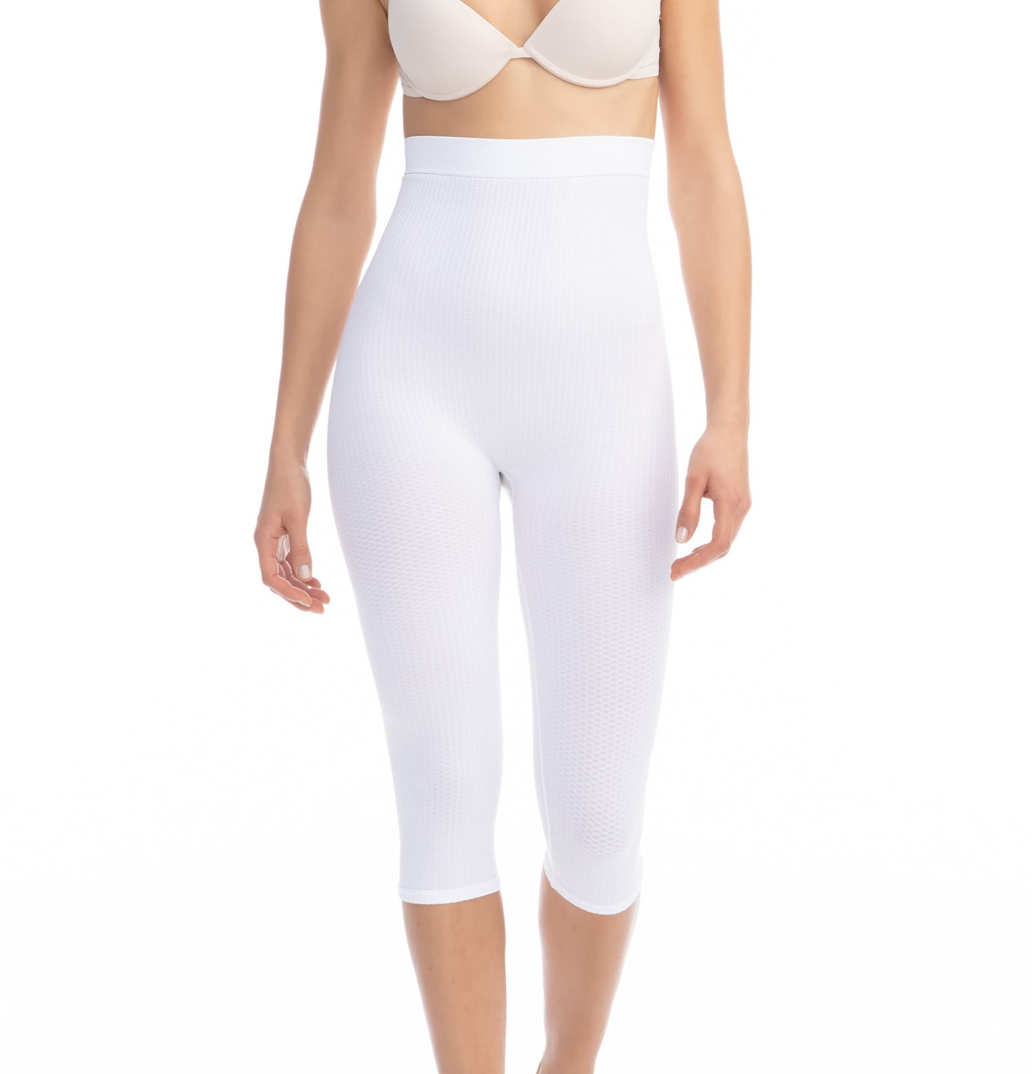 Farmacell - FarmaCell 123 (White, S/M) Women's high-waisted anti-cellulite micromassage capri