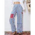 thumbnail image 6 of Raccmtaty Women Striped Pants, Elastic Waist Casual Pants Loose Trousers Streetwear with Pockets, 6 of 8