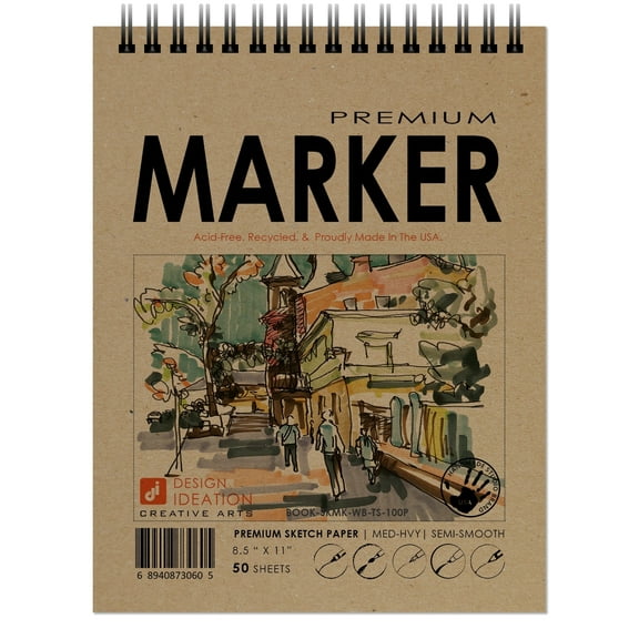 Marker Sketchbook. Wire Bound. Mixed Media Paper. (8.5" x 11") WB-50100-TS. (1 Book)