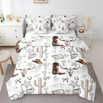 Manfei Retro Bull Skull 7-Piece Bedding Comforter Set,Brown Cowgirl Boots King Bedding Sets,Western Country Farmhouse Bed Sheets For Girls,Luxury Bedroom Decor Reversible