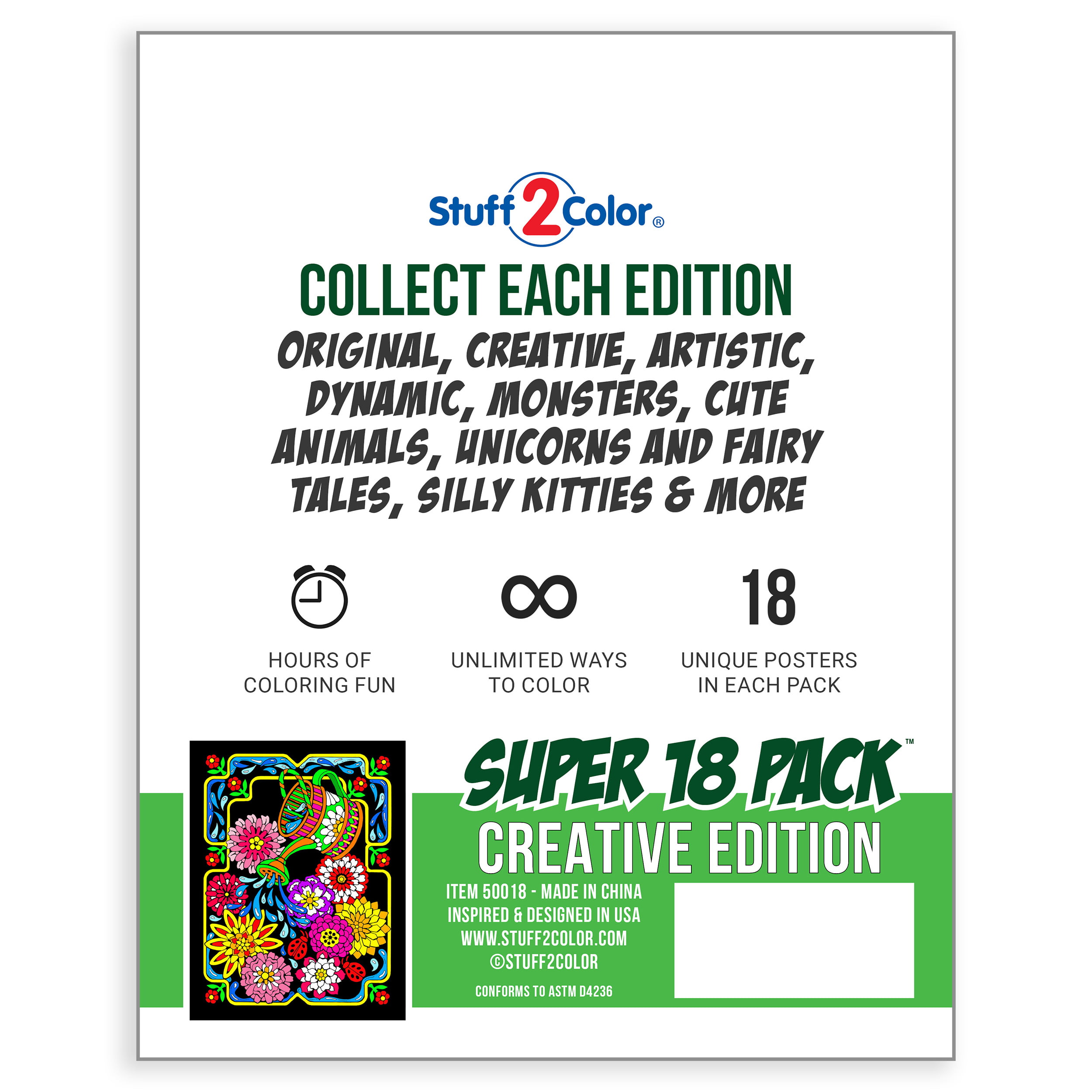 Super Pack of 18 Fuzzy Velvet Coloring Posters (Dynamic Edition) -  Stuff2Color 