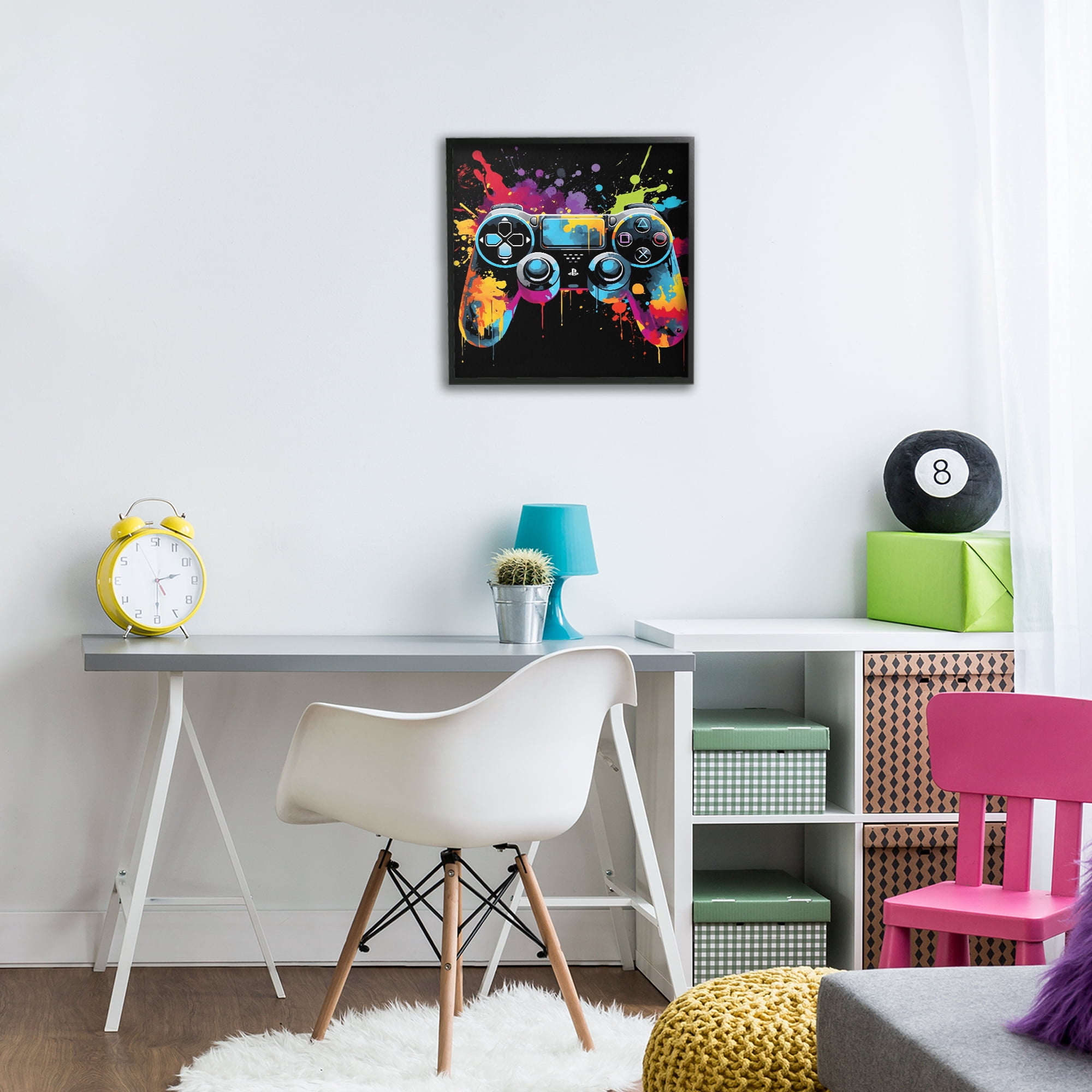 Stupell Industries Paint Splash Game Controller Black Framed Giclee Art, design by Creative Studio