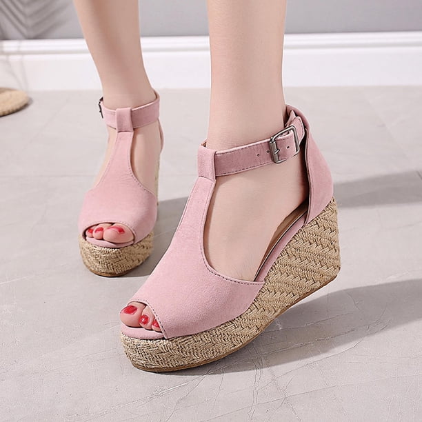 Sandalias de tacón de cuerda de cáñamo de verano con correa de tobillo para mujer a la moda Wmkox8yii shjk945