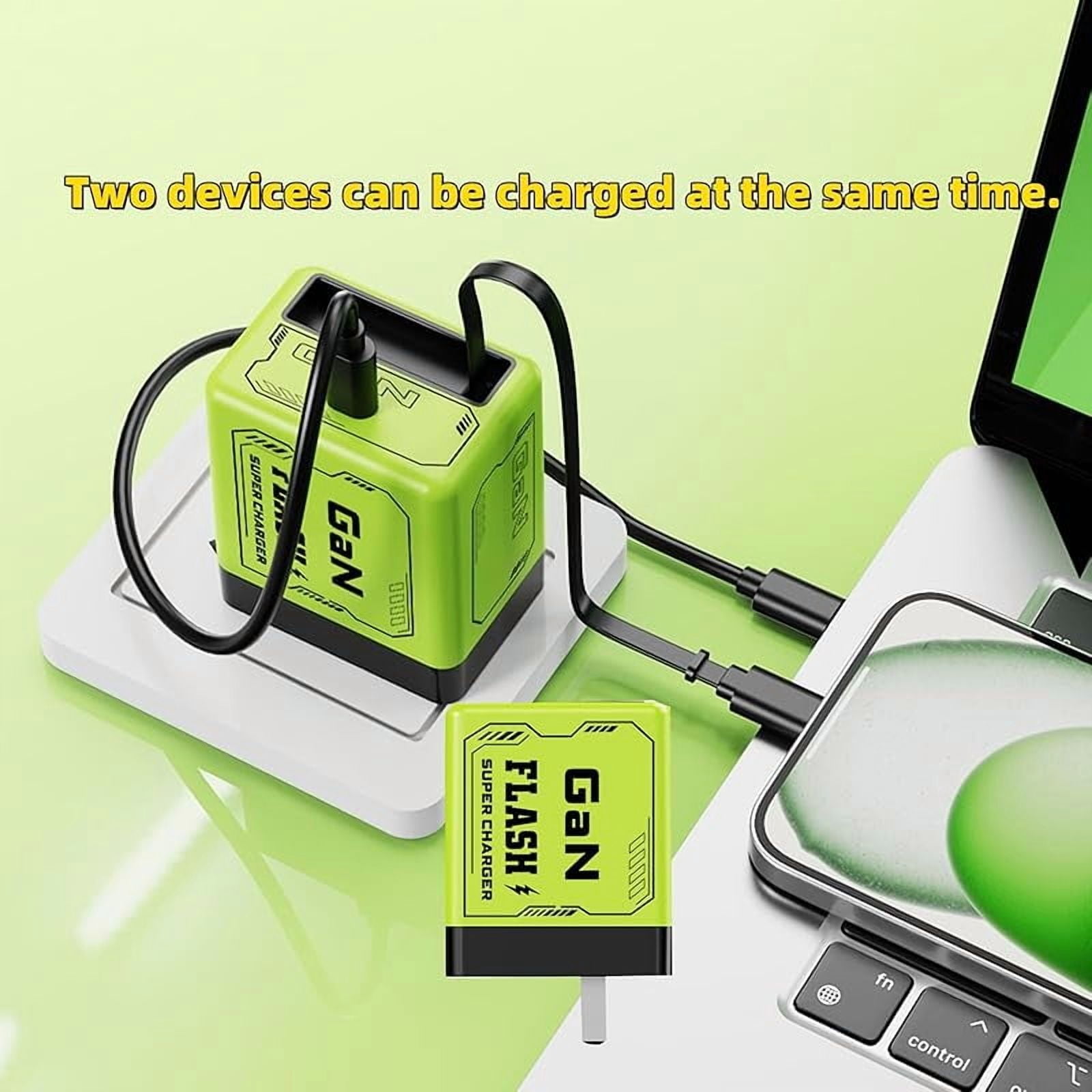 2 in 1 Gan Charger, All in One Foldable Plug for iPhone, 120w Compatible Fast Charging Power Adapter Retractable Wall 2-in-1 GaN 120W Fast Charger(Orange-2PC)