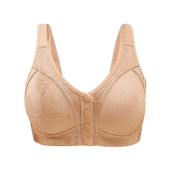 Fulorrnie Wire Free Front Closure Bras for Women Adjustable Wide Strap Sports Bra Bralette Uplift Support Push Up Comfort No Underwire Lingerie, Beige, 44