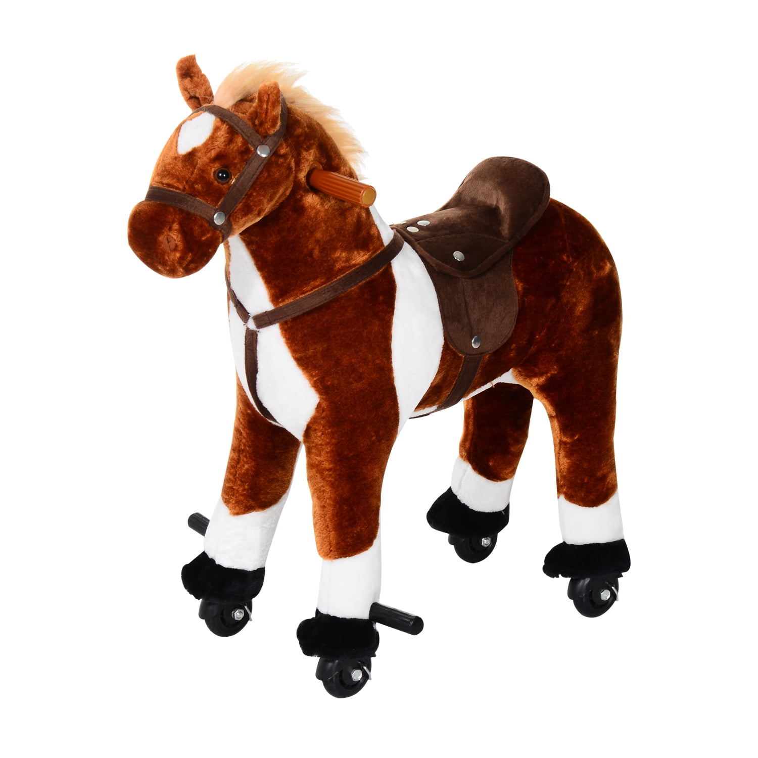Kids Ride-On Rolling Horse Interactive Battery Operated Toy Plush Brown 