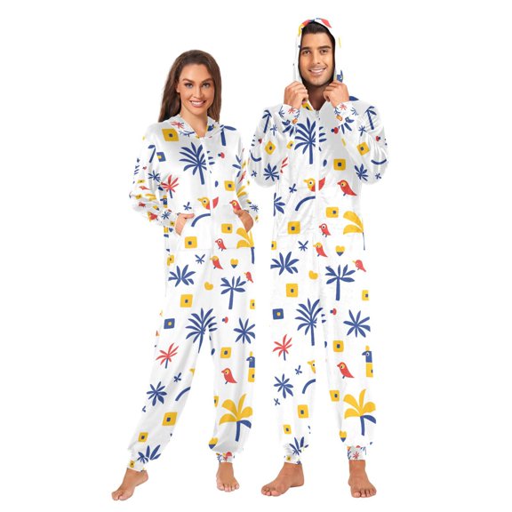 FORMRS Onesies Pajama for Adults Unisex Hoodie Winter Jumpsuit One Piece Sleepwear, Sizes S-2XL, Tropical Rhythm