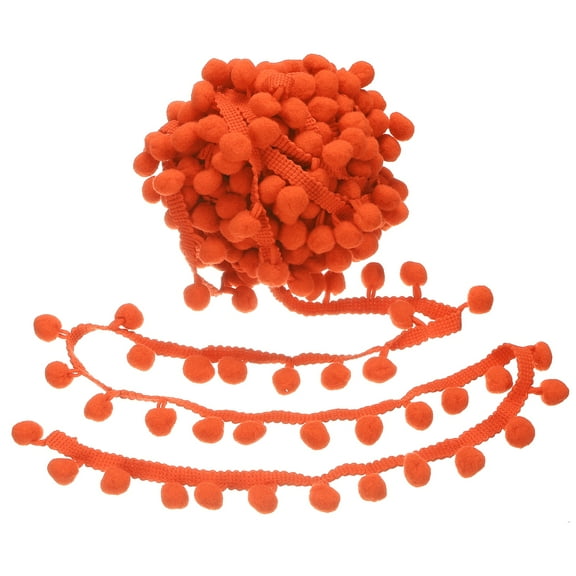 Uxcell 10 Yards Pom Pom Trim Ribbon, 1" Wide Orange Red Pom Pom Ball Fringe Trim Ribbon for DIY Crafts Curtain Clothes Pillow Home Decoration