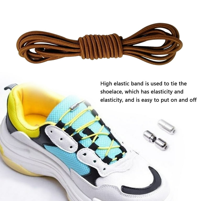 TureClos Shoelaces Elastic Buckle Type Shoelaces Metal Lock Sneakers Shoes Laces Brown