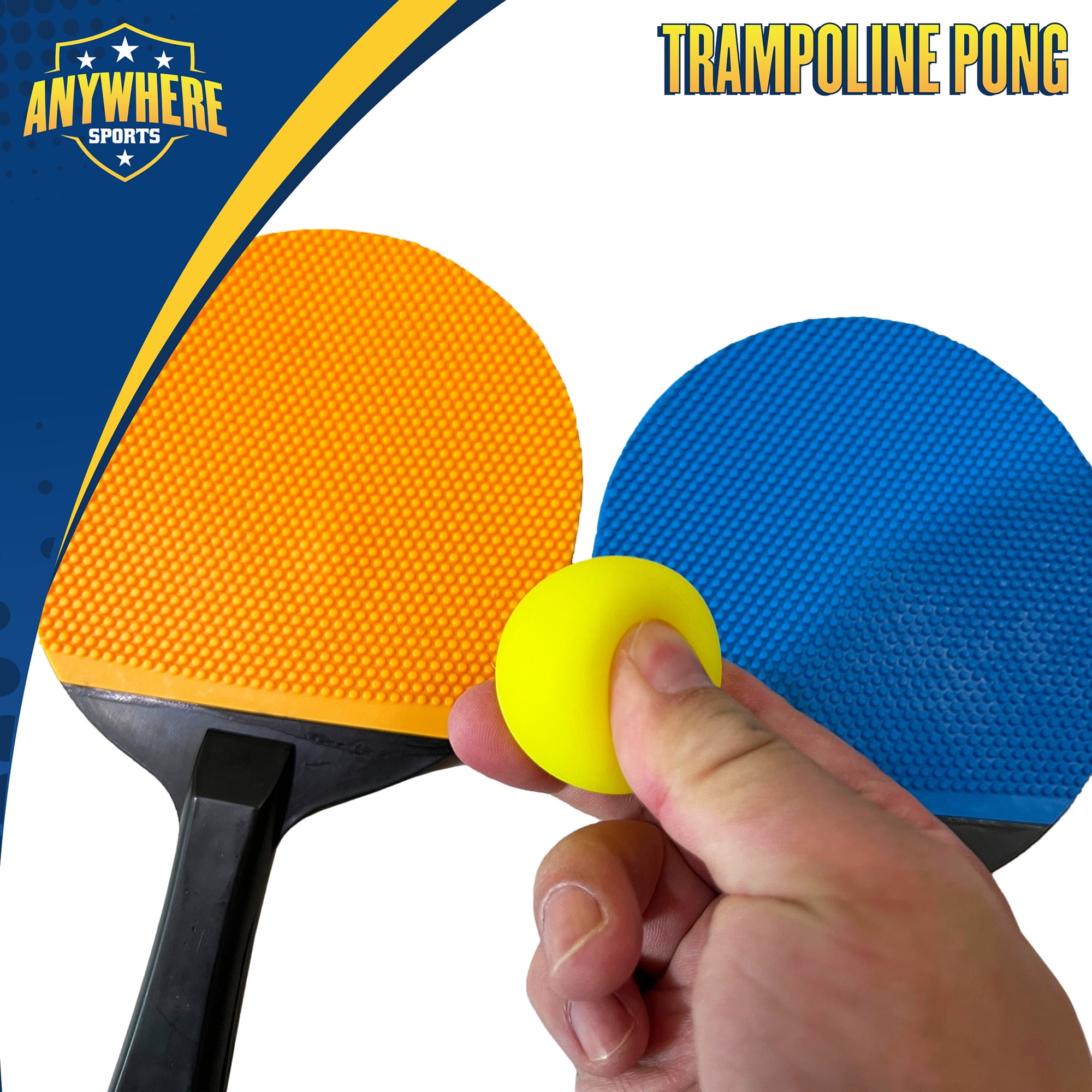 Anywhere Sports: Trampoline Pong - 10pc Portable Table Tennis Game Set, Bouncy Surface, Paddles-Balls-Carry Bag, In-Outdoor, Kids 3+, 1 - 2 Players