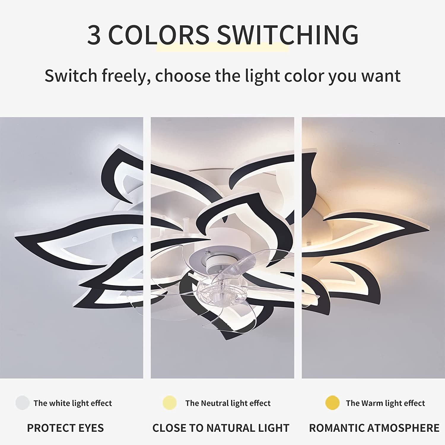 32In Black Ceiling Fans with Lights and APP Remote Control,Modern Flush Mount 3 Color 6 Speeds Dimmable Round Low Profile Ceiling Fan with Lights for Bedroom Children's Room Dining Room Living
