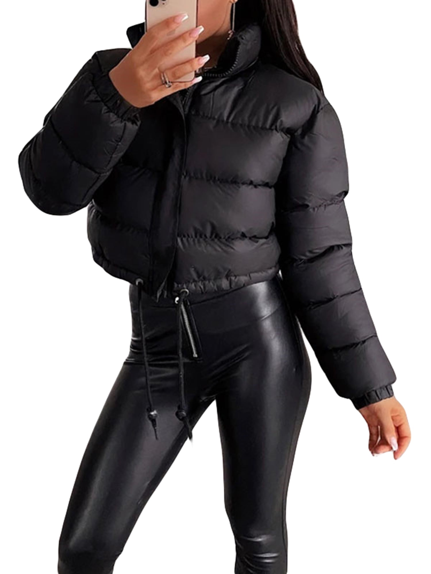 JEANS★Crop Glossy Curved Quilted Down Puffer 585eb37d-1fdf-4de5-aa06-
