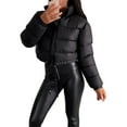 thumbnail image 2 of Liacowi Women Juniors Quilted Puffer Crop Coat Winter Lightweight Long Sleeve Warm Outerwear Stand Collar Padded Jacket, 2 of 3