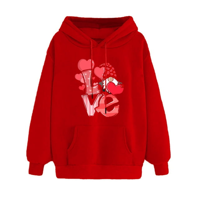 Heliisoer Women's Valentine's Day Print Long Sleeve Fleece Sweatshirt