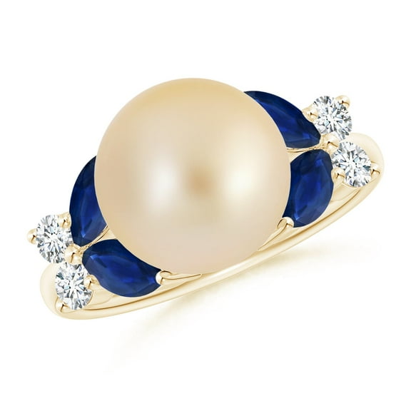 ANGARA Golden South Sea Cultured Pearl & Sapphire Butterfly Ring in 14K Yellow Gold for Women | June Birthstone, Birthday, Anniversary, Jewelry Gift for Women | Pearl Ring