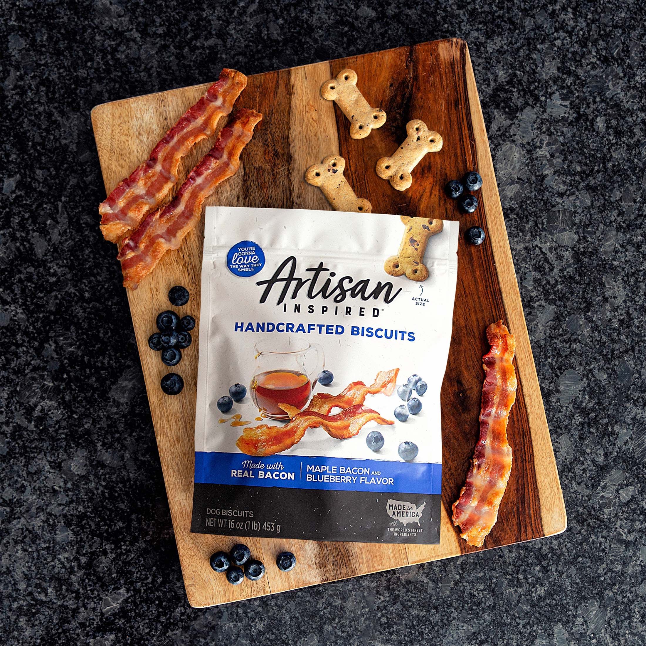 Artisan Inspired Maple Bacon & Blueberry Flavor Biscuits Dog Treats, 16oz bag - image 3 of 9