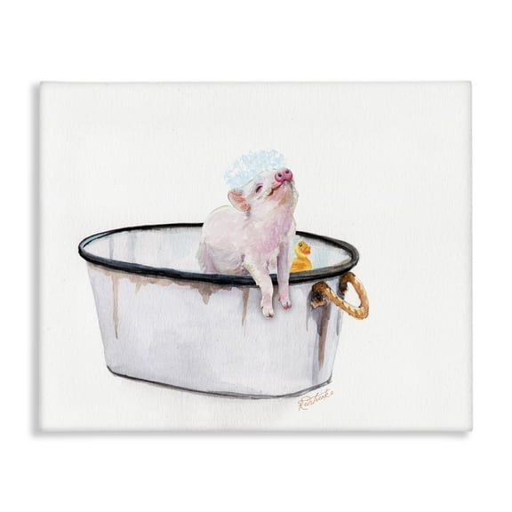 Stupell Industries Cottage Pig & Rubby Duck Bath Canvas Art, 40 x 30, by Jennifer Redstreake