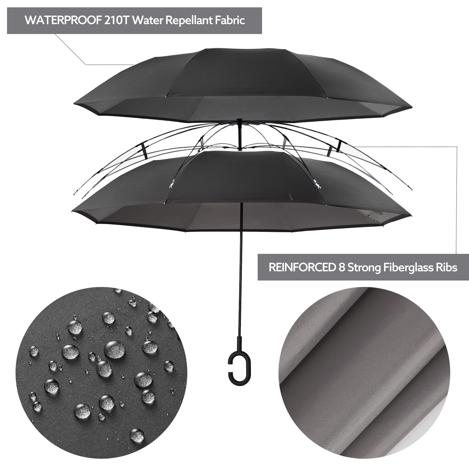 G4Free 48/62 Inch Large Inverted Reverse Umbrella with C-Shaped Handle, Windproof Double Layer Upside Down Car Rain Umbrellas for Men Women