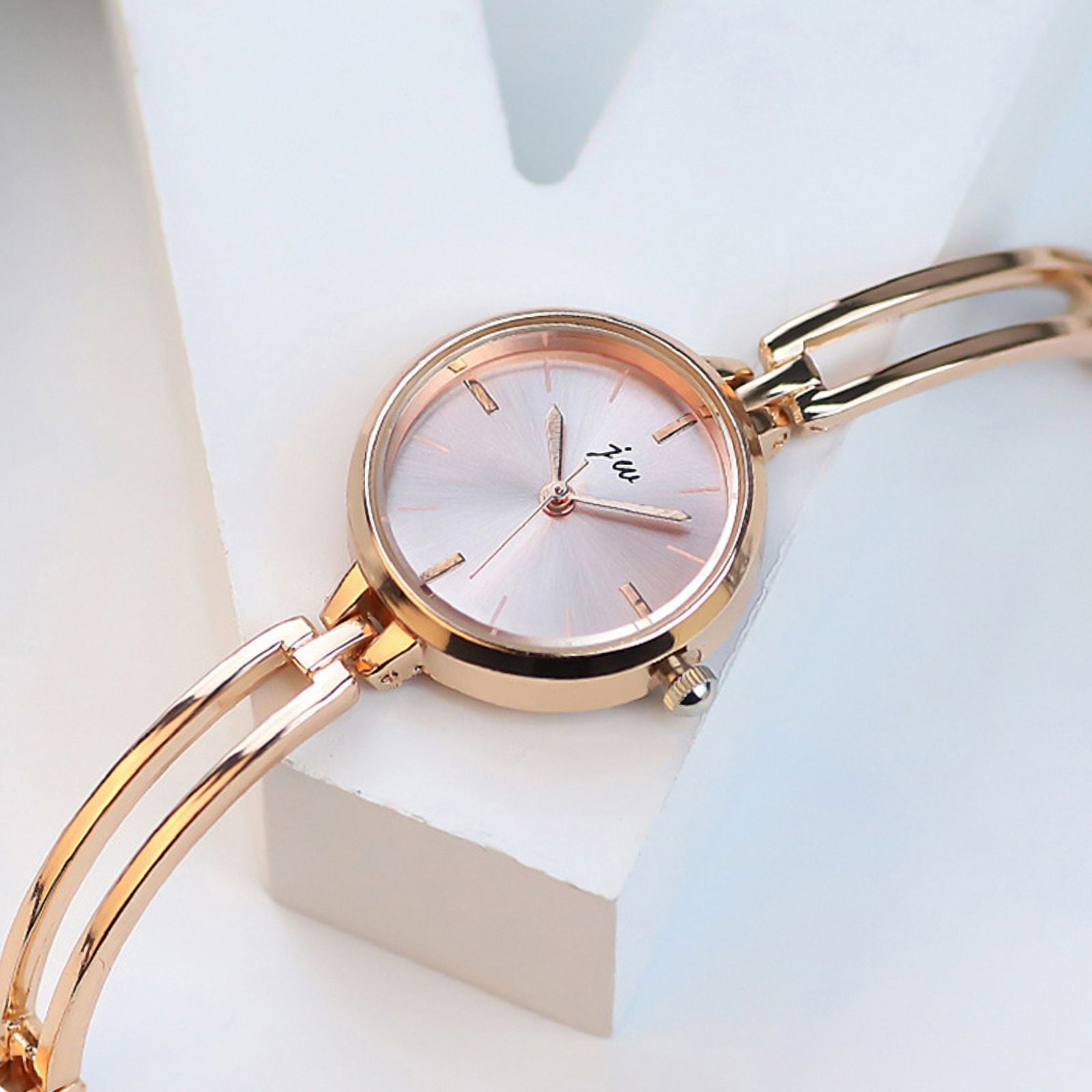 Women\'s White Gold Analog Quartz Classic Easy Read Bangle Cuff Bracelet Watch Women Wrist Quartz Bangle Watch Round Small Dial Easy Read  main image 2