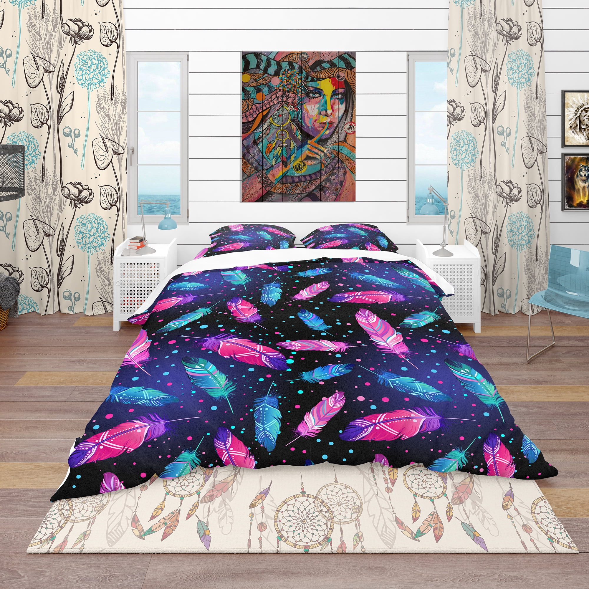 Designart 'Pattern with Painted Bird Feathers' Southwestern Duvet Cover Set