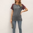 thumbnail image 5 of Dinheiro Camisetas informales de manga corta para mujer, camisetas tipo túnica con abertura lateral suelta y manga enrollada raglán (gris oscuro), L,, 5 of 5