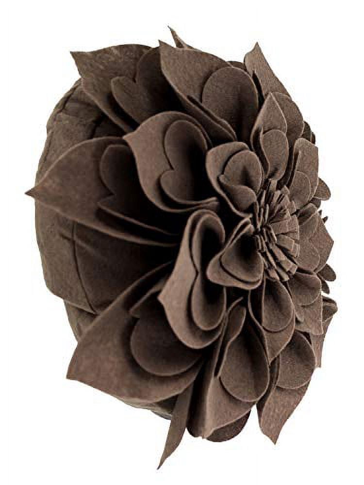 Fennco Styles Handmade 3D Heart-Shaped Petals Flower Decorative Throw Pillow Cover 13 Inch Round - Chocolate Floral Pillow Case for Couch, Home Décor, Bedroom Décor and Holiday, Housewarming Gift