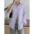 thumbnail image 5 of Women'S Button-Down Shirts, Striped Formal Shirts, Long Sleeves, Lapels, Office Work Shirts, Tops Light Purple S, 5 of 8