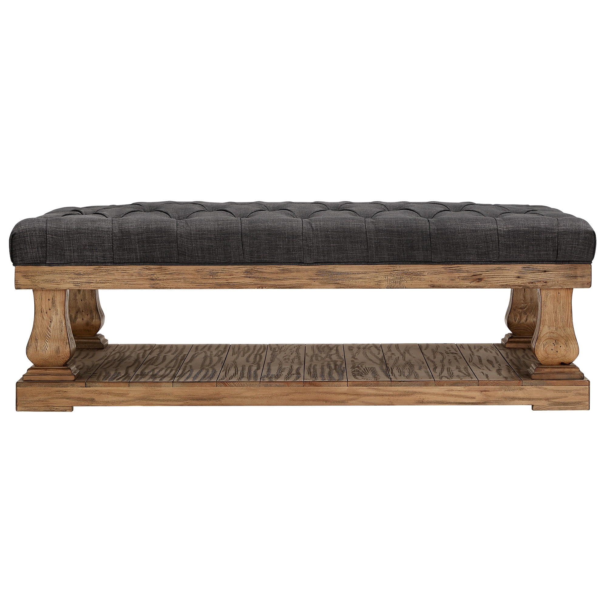 Weston Home Galvin Transitional Wood and Tufted Linen Coffee Table, Dark Grey