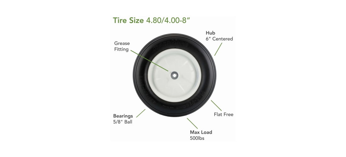 Marathon 00001 16" Ribbed Flat Free Wheelbarrow Tire
