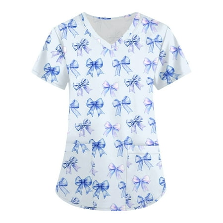 Cozy Fit Scrubs for Women Medical Uniforms with Dual Pockets Four Seasons Nursing Scrub Shirt Christmas Nurse Work Apparel Hand Wash Clinical Tops Nightmare Before Blue Xxl