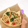 thumbnail image 2 of Baby Toddler Bamboo Sheep Plate Silicone Suction Feeding Bowl Suction Spoon Set, 2 of 2